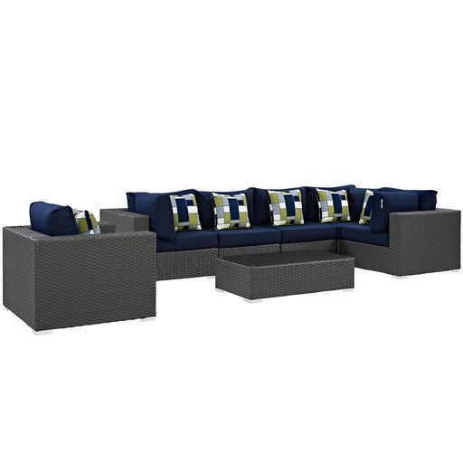 Sojourn 7 Piece Outdoor Patio SunbrellaÂ® Sectional Set 2374-CHC-NAV-SET