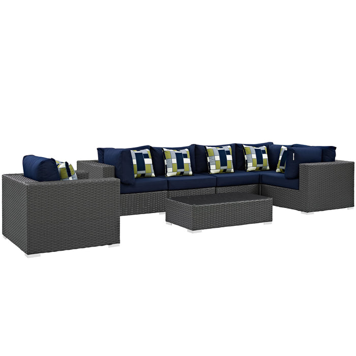 Sojourn 7 Piece Outdoor Patio SunbrellaÂ® Sectional Set 2374-CHC-NAV-SET