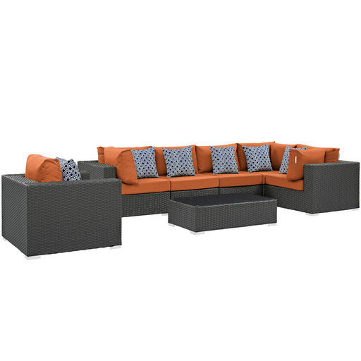 Sojourn 7 Piece Outdoor Patio SunbrellaÂ® Sectional Set 2374-CHC-TUS-SET