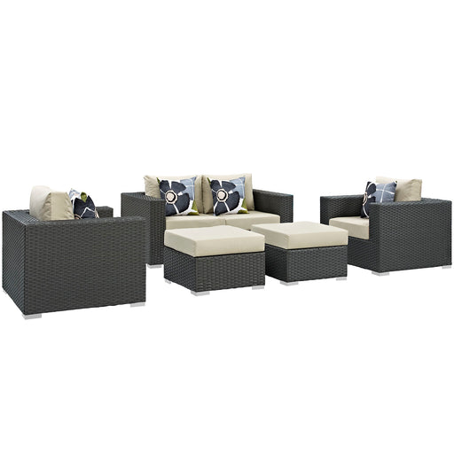 Sojourn 5 Piece Outdoor Patio SunbrellaÂ® Sectional Set 2375-CHC-BEI-SET