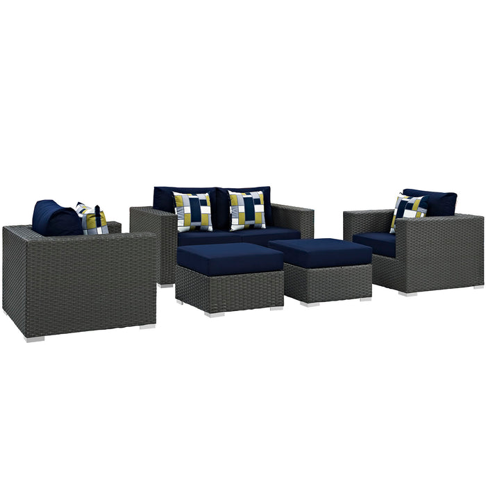 Sojourn 5 Piece Outdoor Patio SunbrellaÂ® Sectional Set 2375-CHC-NAV-SET