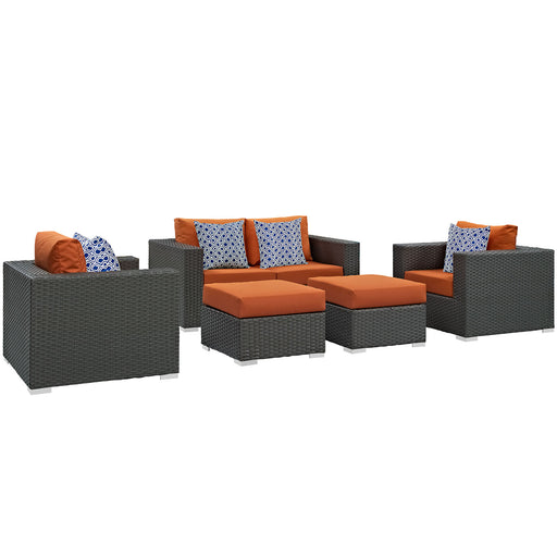 Sojourn 5 Piece Outdoor Patio SunbrellaÂ® Sectional Set 2375-CHC-TUS-SET