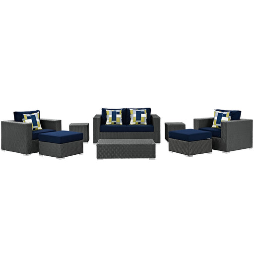 Sojourn 8 Piece Outdoor Patio SunbrellaÂ® Sectional Set 2376-CHC-NAV-SET