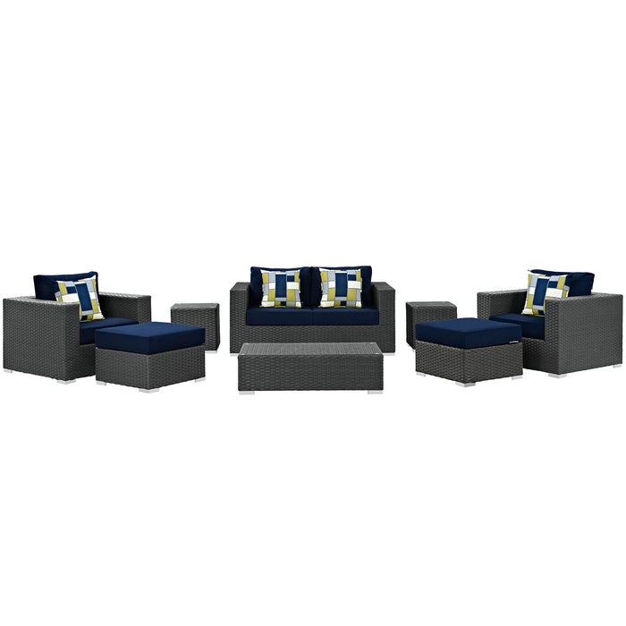Sojourn 8 Piece Outdoor Patio SunbrellaÂ® Sectional Set 2376-CHC-NAV-SET