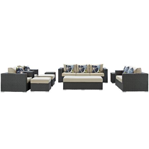 Sojourn 9 Piece Outdoor Patio SunbrellaÂ® Sectional Set 2377-CHC-BEI-SET