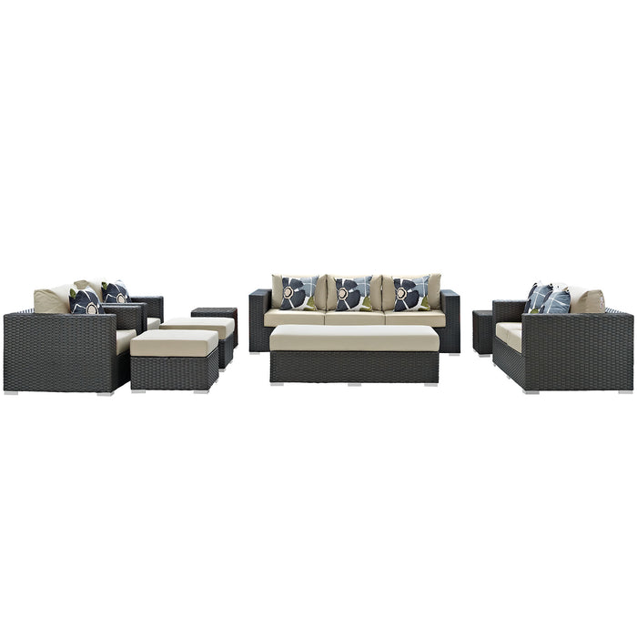Sojourn 9 Piece Outdoor Patio SunbrellaÂ® Sectional Set 2377-CHC-BEI-SET
