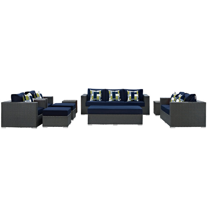 Sojourn 9 Piece Outdoor Patio SunbrellaÂ® Sectional Set 2377-CHC-NAV-SET