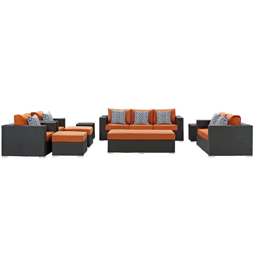 Sojourn 9 Piece Outdoor Patio SunbrellaÂ® Sectional Set 2377-CHC-TUS-SET