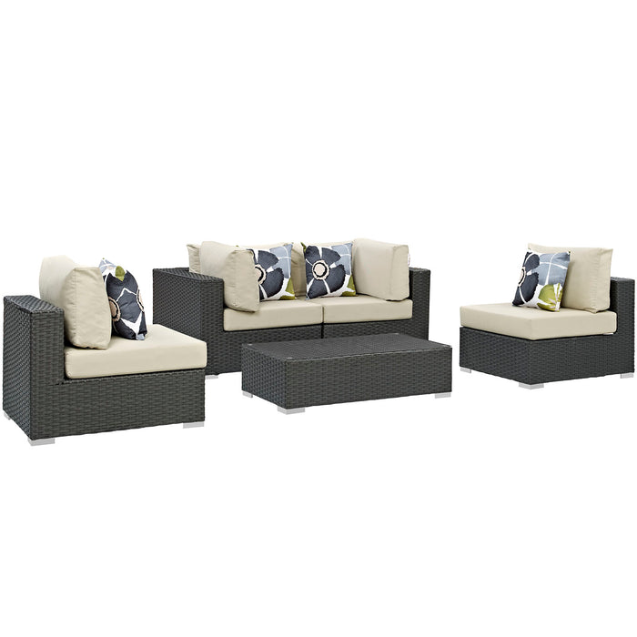 Sojourn 5 Piece Outdoor Patio SunbrellaÂ® Sectional Set 2378-CHC-BEI-SET
