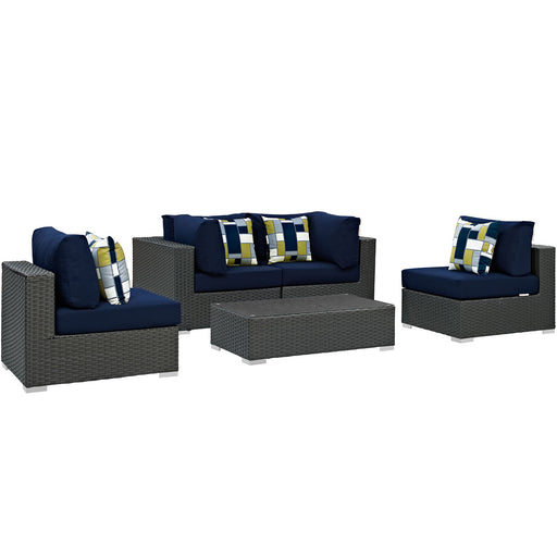 Sojourn 5 Piece Outdoor Patio SunbrellaÂ® Sectional Set 2378-CHC-NAV-SET