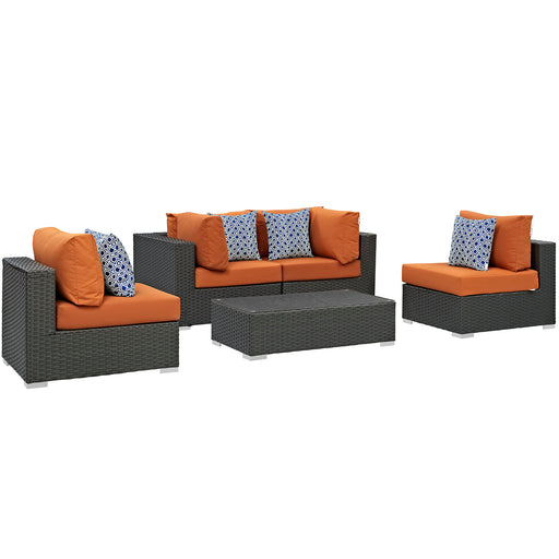 Sojourn 5 Piece Outdoor Patio SunbrellaÂ® Sectional Set 2378-CHC-TUS-SET