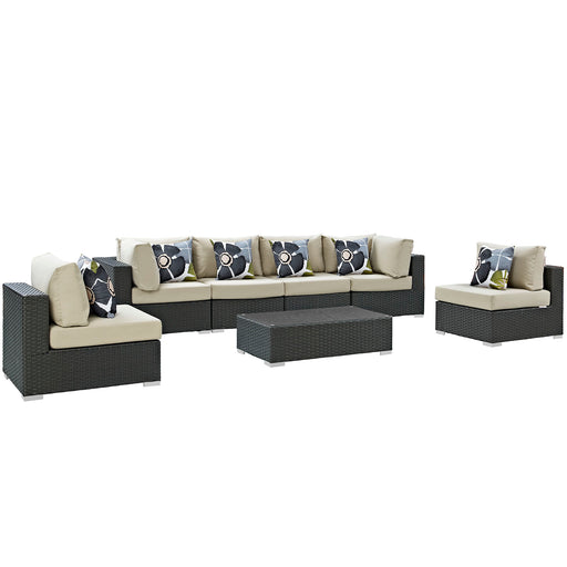 Sojourn 7 Piece Outdoor Patio SunbrellaÂ® Sectional Set 2379-CHC-BEI-SET