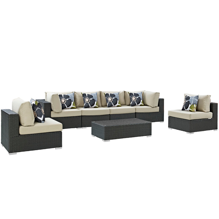 Sojourn 7 Piece Outdoor Patio SunbrellaÂ® Sectional Set 2379-CHC-BEI-SET