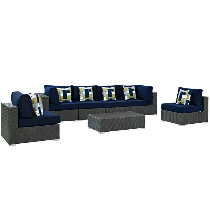 Sojourn 7 Piece Outdoor Patio SunbrellaÂ® Sectional Set 2379-CHC-NAV-SET