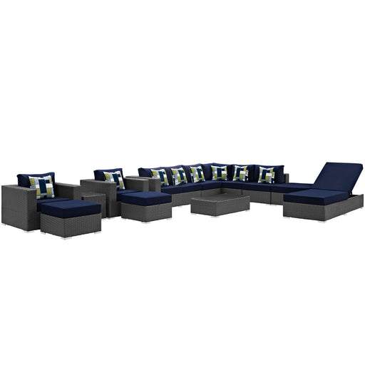 Sojourn 12 Piece Outdoor Patio SunbrellaÂ® Sectional Set 2380-CHC-NAV-SET