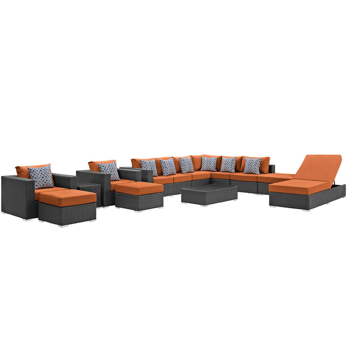Sojourn 12 Piece Outdoor Patio SunbrellaÂ® Sectional Set 2380-CHC-TUS-SET