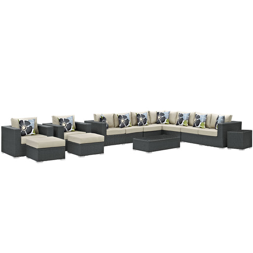 Sojourn 11 Piece Outdoor Patio SunbrellaÂ® Sectional Set 2381-CHC-BEI-SET