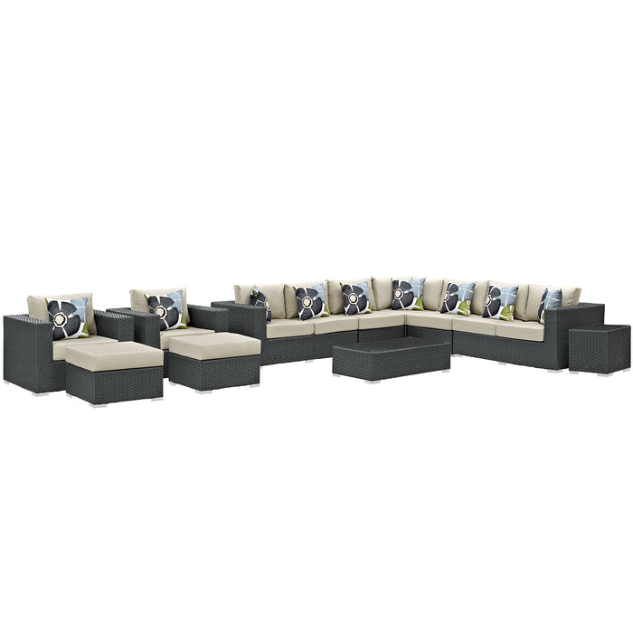 Sojourn 11 Piece Outdoor Patio SunbrellaÂ® Sectional Set 2381-CHC-BEI-SET