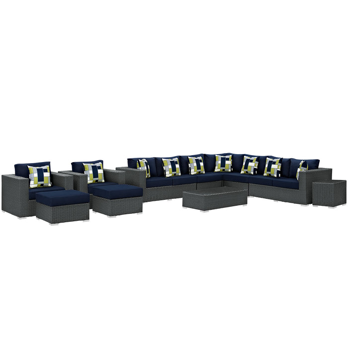 Sojourn 11 Piece Outdoor Patio SunbrellaÂ® Sectional Set 2381-CHC-NAV-SET
