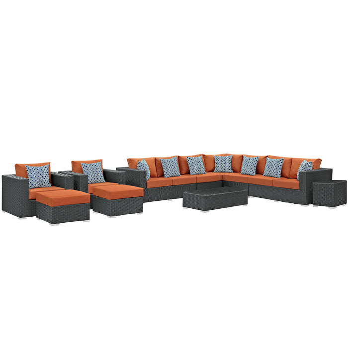 Sojourn 11 Piece Outdoor Patio SunbrellaÂ® Sectional Set 2381-CHC-TUS-SET
