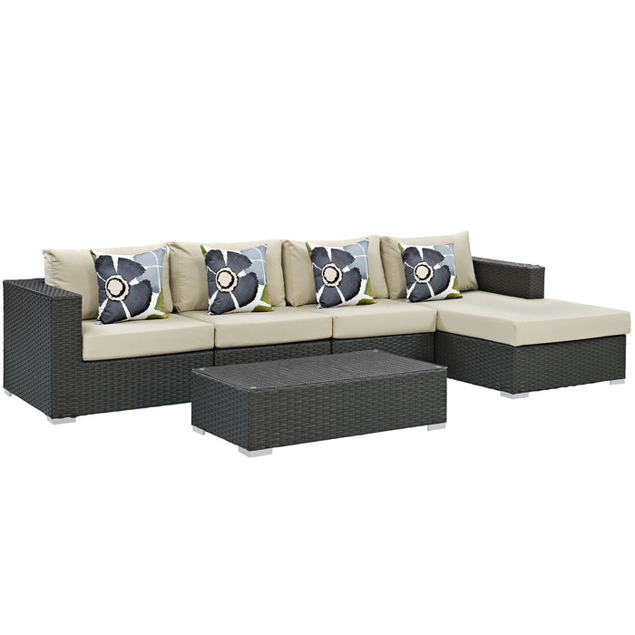 Sojourn 5 Piece Outdoor Patio SunbrellaÂ® Sectional Set 2382-CHC-BEI-SET