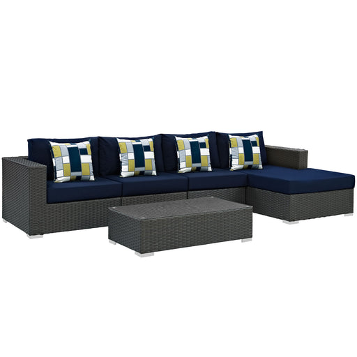 Sojourn 5 Piece Outdoor Patio SunbrellaÂ® Sectional Set 2382-CHC-NAV-SET