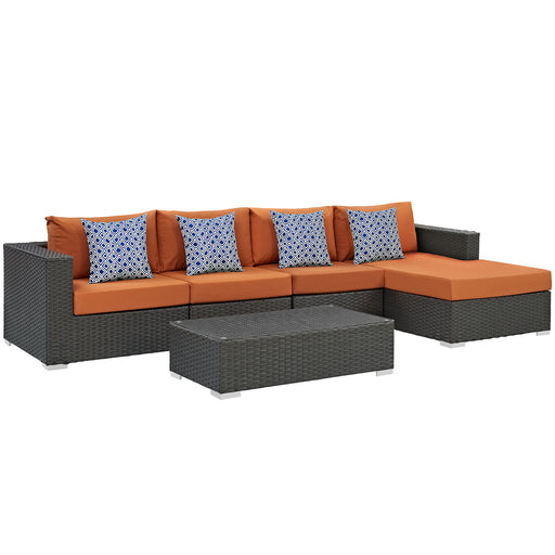 Sojourn 5 Piece Outdoor Patio SunbrellaÂ® Sectional Set 2382-CHC-TUS-SET