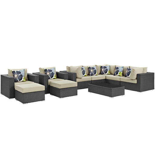 Sojourn 10 Piece Outdoor Patio SunbrellaÂ® Sectional Set 2383-CHC-BEI-SET