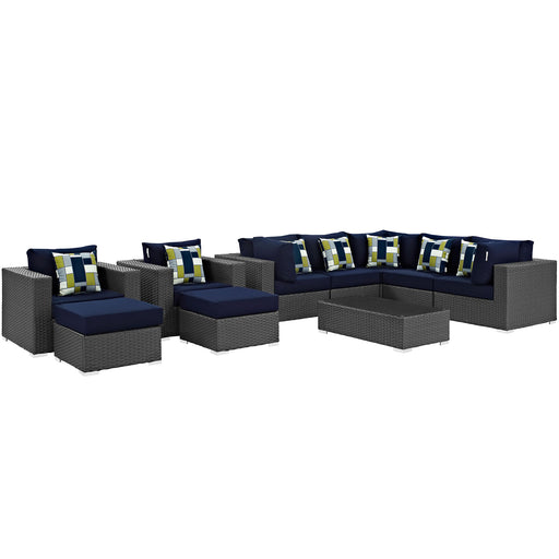 Sojourn 10 Piece Outdoor Patio SunbrellaÂ® Sectional Set 2383-CHC-NAV-SET