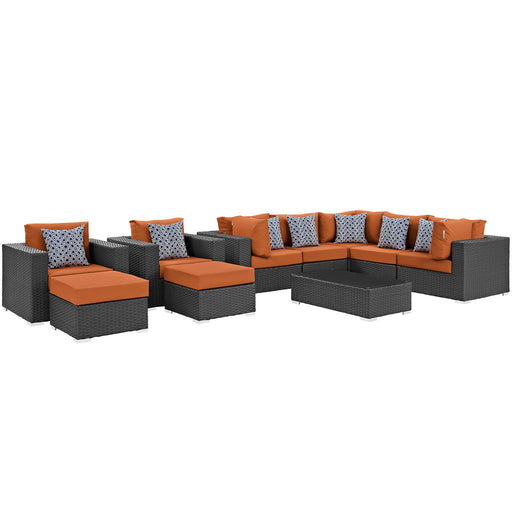 Sojourn 10 Piece Outdoor Patio SunbrellaÂ® Sectional Set 2383-CHC-TUS-SET