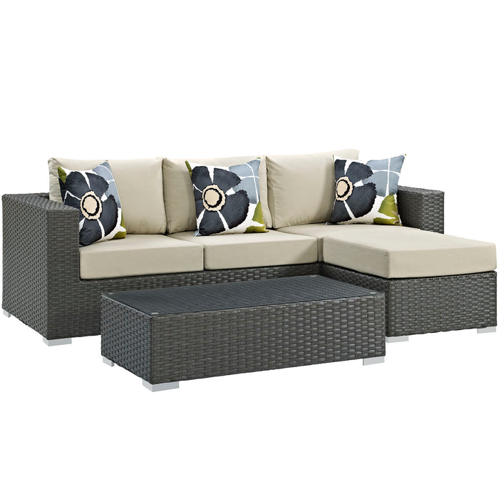 Sojourn 3 Piece Outdoor Patio SunbrellaÂ® Sectional Set 2384-CHC-BEI-SET