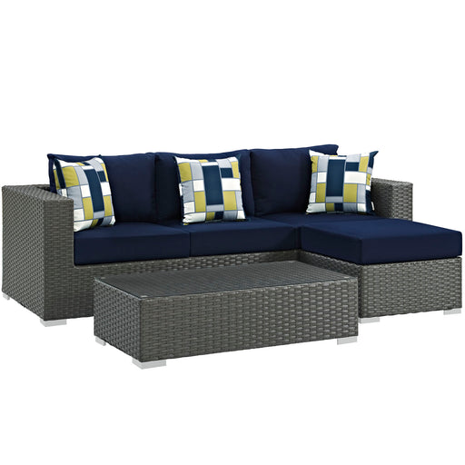Sojourn 3 Piece Outdoor Patio SunbrellaÂ® Sectional Set 2384-CHC-NAV-SET