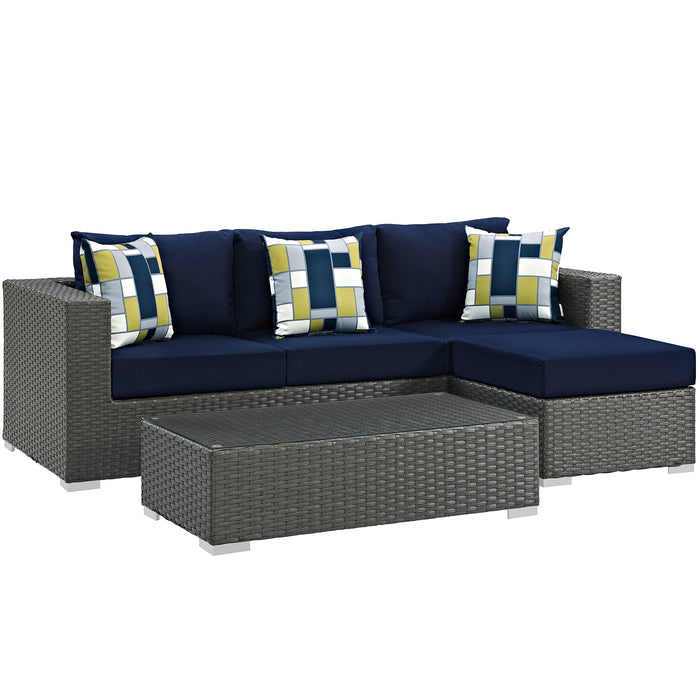 Sojourn 3 Piece Outdoor Patio SunbrellaÂ® Sectional Set 2384-CHC-NAV-SET