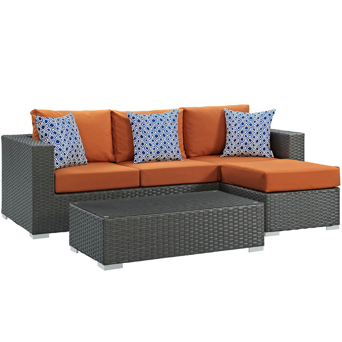 Sojourn 3 Piece Outdoor Patio SunbrellaÂ® Sectional Set 2384-CHC-TUS-SET