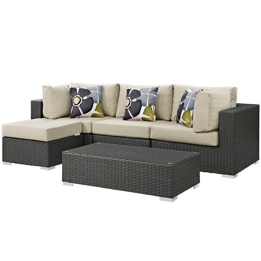 Sojourn 5 Piece Outdoor Patio SunbrellaÂ® Sectional Set 2385-CHC-BEI-SET