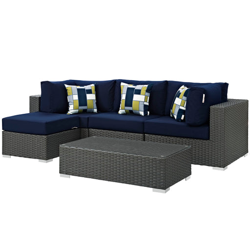 Sojourn 5 Piece Outdoor Patio SunbrellaÂ® Sectional Set 2385-CHC-NAV-SET