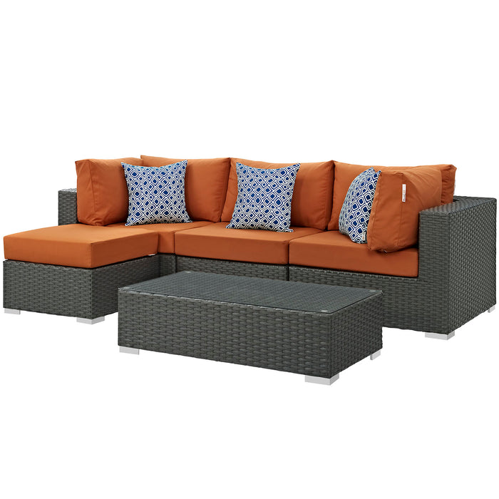Sojourn 5 Piece Outdoor Patio SunbrellaÂ® Sectional Set 2385-CHC-TUS-SET