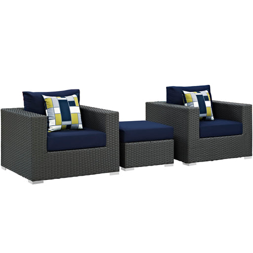 Sojourn 3 Piece Outdoor Patio SunbrellaÂ® Sectional Set 2386-CHC-NAV-SET