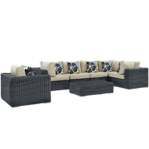 Summon 7 Piece Outdoor Patio SunbrellaÂ® Sectional Set 2387-GRY-BEI-SET