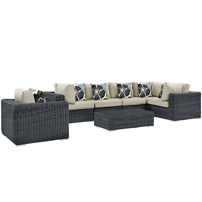 Summon 7 Piece Outdoor Patio SunbrellaÂ® Sectional Set 2387-GRY-BEI-SET
