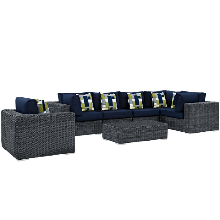 Summon 7 Piece Outdoor Patio SunbrellaÂ® Sectional Set 2387-GRY-NAV-SET