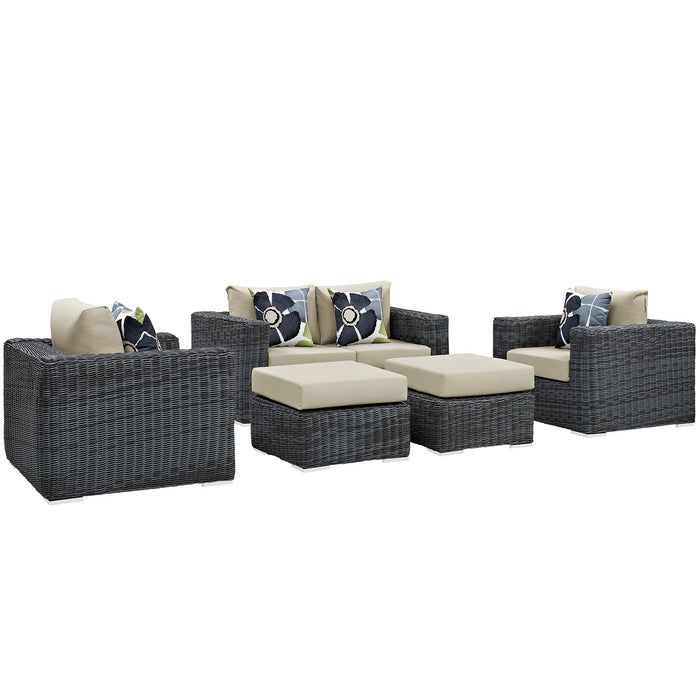 Summon 5 Piece Outdoor Patio SunbrellaÂ® Sectional Set 2388-GRY-BEI-SET