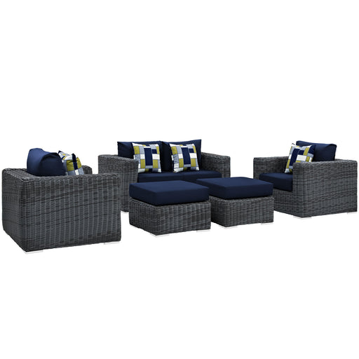 Summon 5 Piece Outdoor Patio SunbrellaÂ® Sectional Set 2388-GRY-NAV-SET