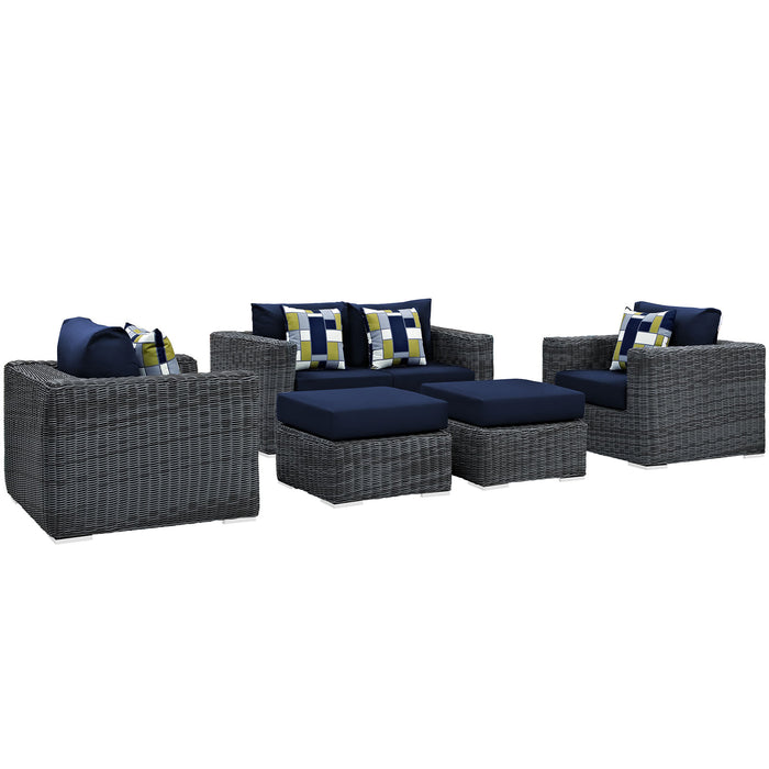 Summon 5 Piece Outdoor Patio SunbrellaÂ® Sectional Set 2388-GRY-NAV-SET