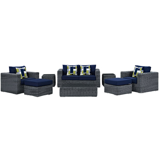 Summon 8 Piece Outdoor Patio SunbrellaÂ® Sectional Set 2389-GRY-NAV-SET