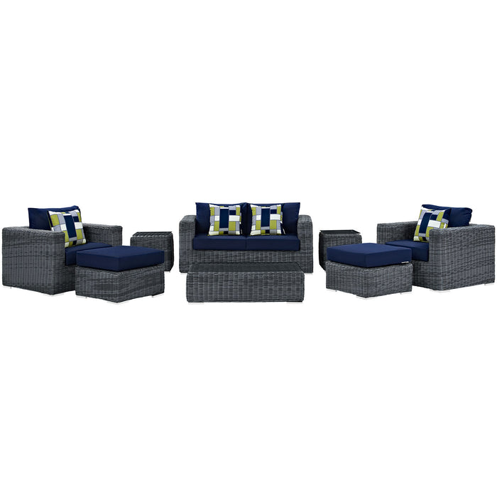 Summon 8 Piece Outdoor Patio SunbrellaÂ® Sectional Set 2389-GRY-NAV-SET