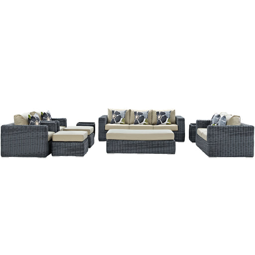 Summon 9 Piece Outdoor Patio SunbrellaÂ® Sectional Set 2390-GRY-BEI-SET