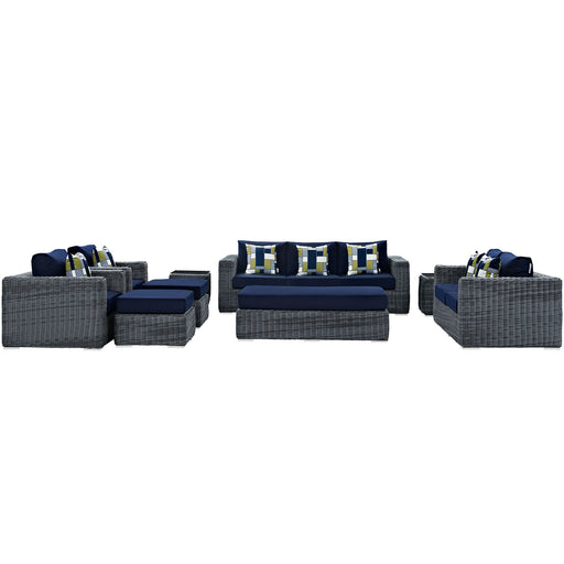 Summon 9 Piece Outdoor Patio SunbrellaÂ® Sectional Set 2390-GRY-NAV-SET