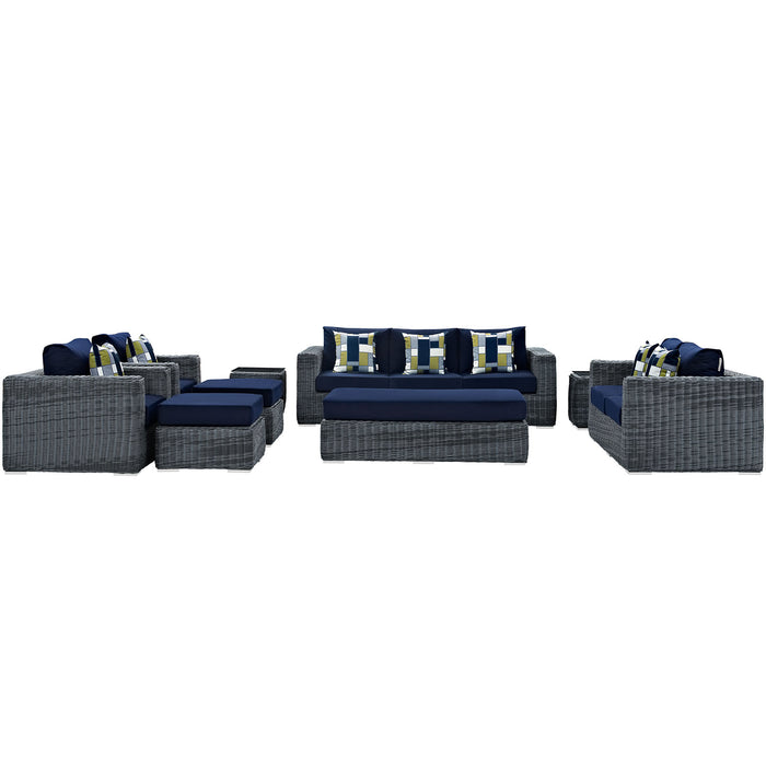 Summon 9 Piece Outdoor Patio SunbrellaÂ® Sectional Set 2390-GRY-NAV-SET