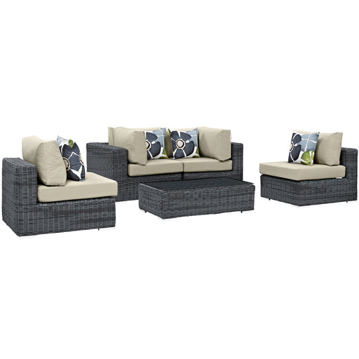 Summon 5 Piece Outdoor Patio SunbrellaÂ® Sectional Set 2391-GRY-BEI-SET